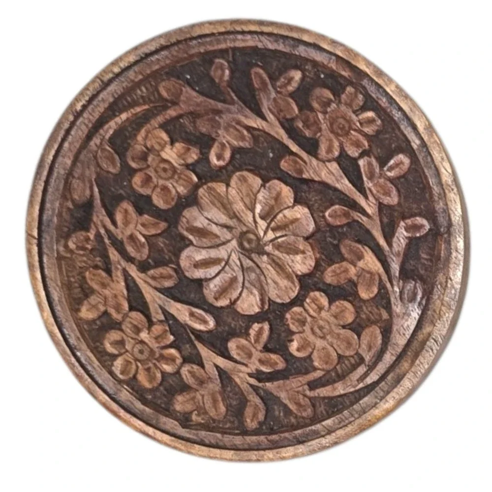 World Market Hand Carved Floral Wood Coasters Brown OS